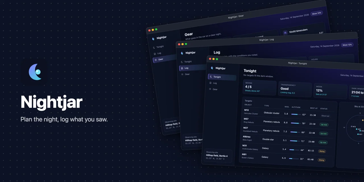 The Nightjar banner in the stack layout on a dark navy background with a grid of faint dots.